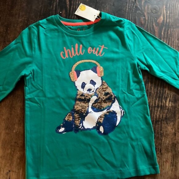 Mini Boden sequin tee - green panda 6-7 - Picture 1 of 5